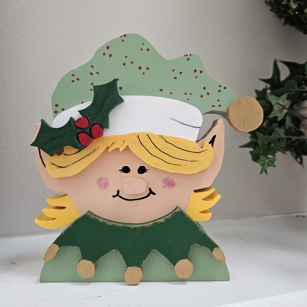 Elf Girl, Wooden Christmas/Holiday Elf Handmade 3D - Picture 2 of 9